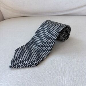 LAUREN RALPH LAUREN HAND FINISHED SILK TIE BLUE WHITE DOT CHECKER 3.5" X 56"